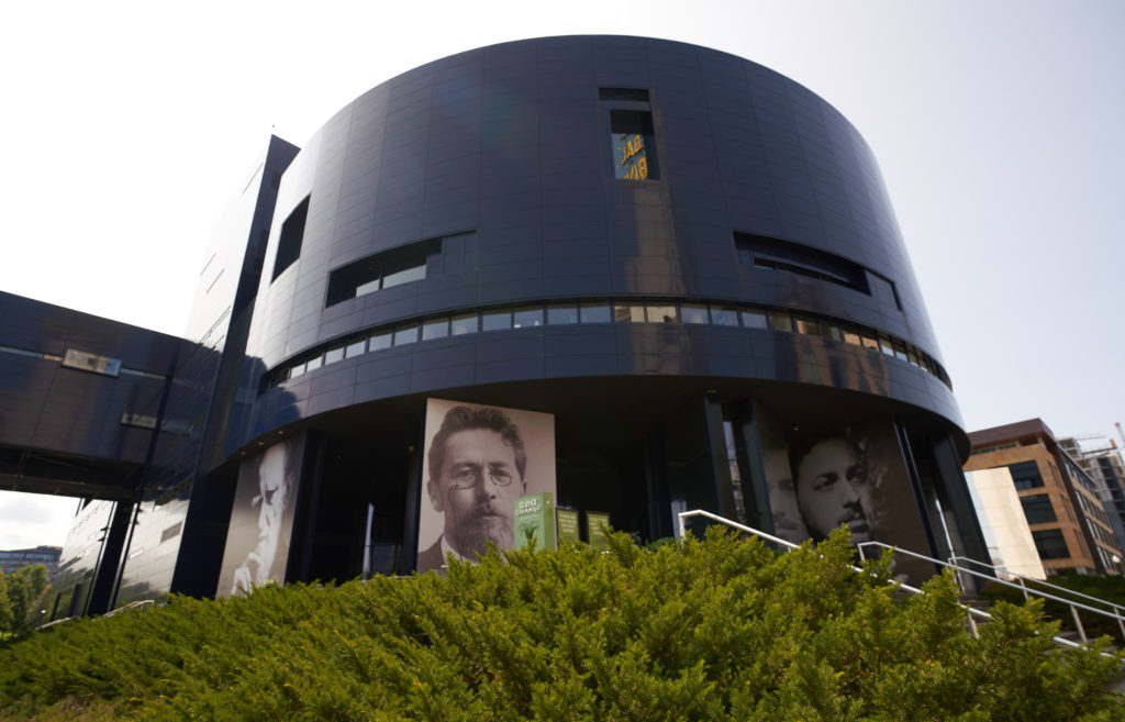 The sapphire-blue Guthrie Theater is the largest and most well-known theater in Minneapolis.