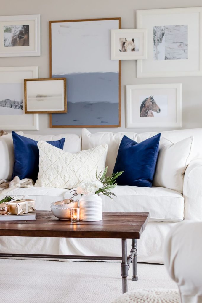 blue and white winter home decor