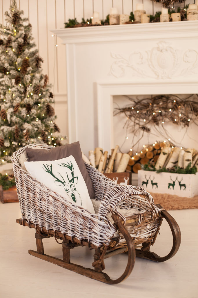 Christmas home decor wicker sled