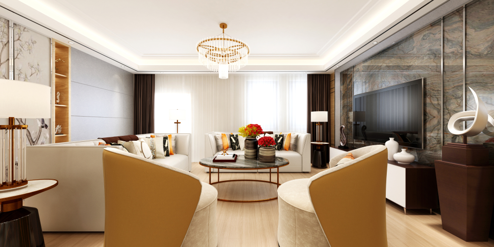 Warm tones help create layered space.